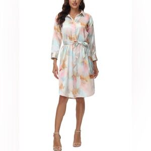 NEW FRYE Harper Satin Shirtdress In Watercolor